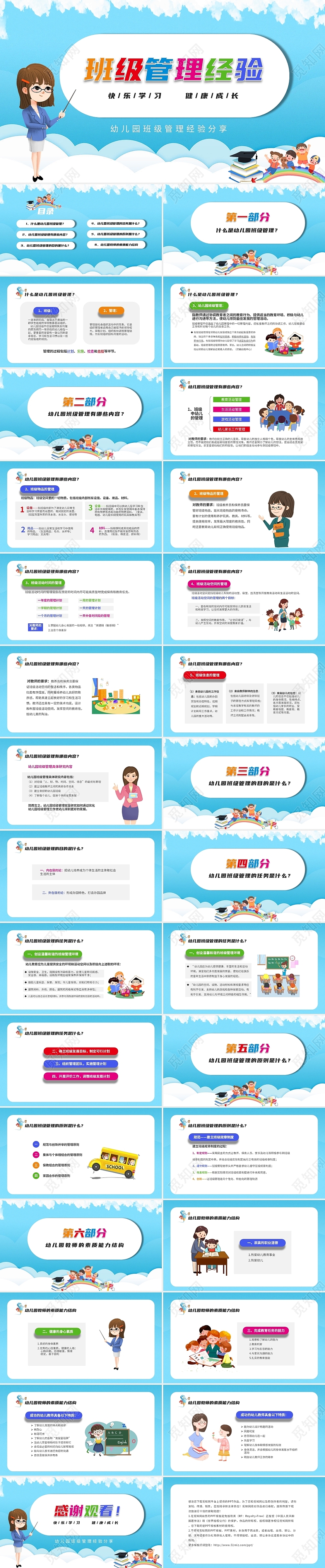 蓝色卡通儿童幼儿园班级管理培训PPT