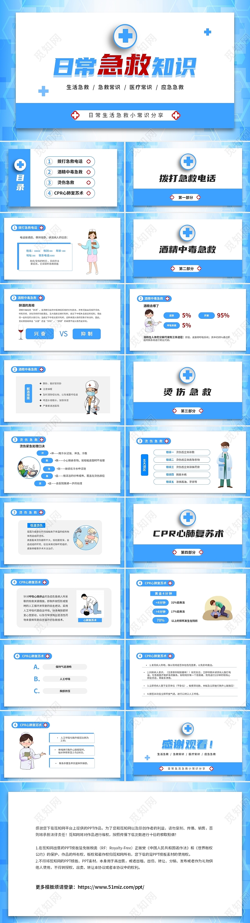 蓝色清新简约医疗日常急救知识培训