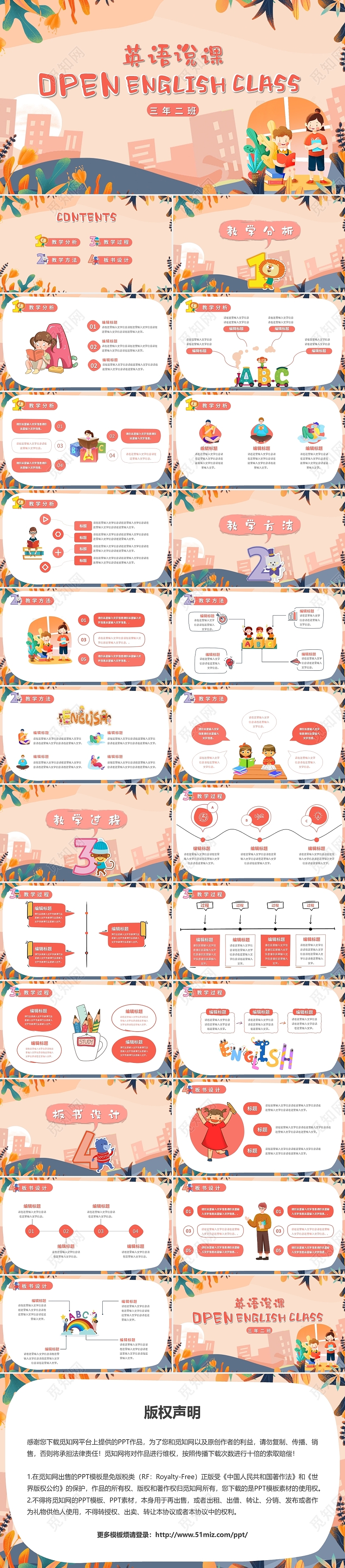 卡通小清新英语说课公开课教师说课PPT模板