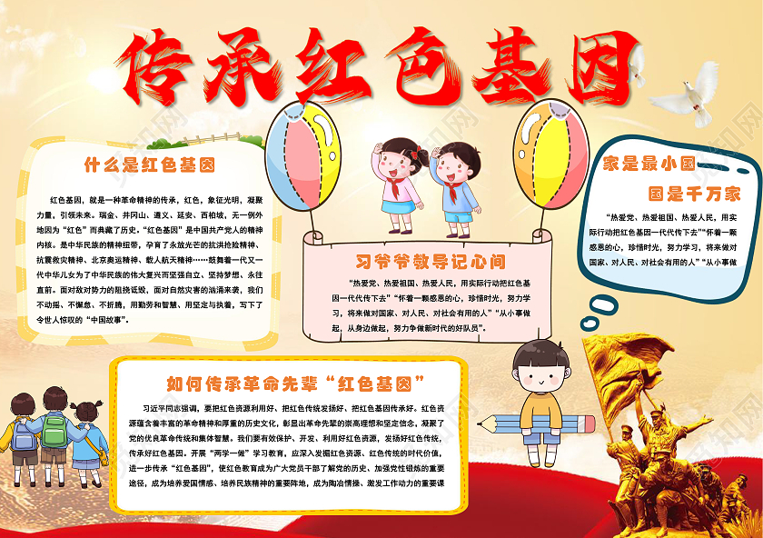 红色卡通传承红色基因我爱祖国手抄报卡通手抄报红色革命文化