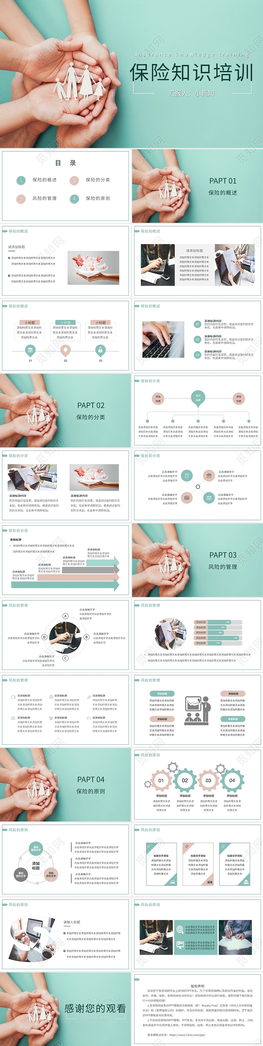绿色简约风保险保险知识培训PPT模板
