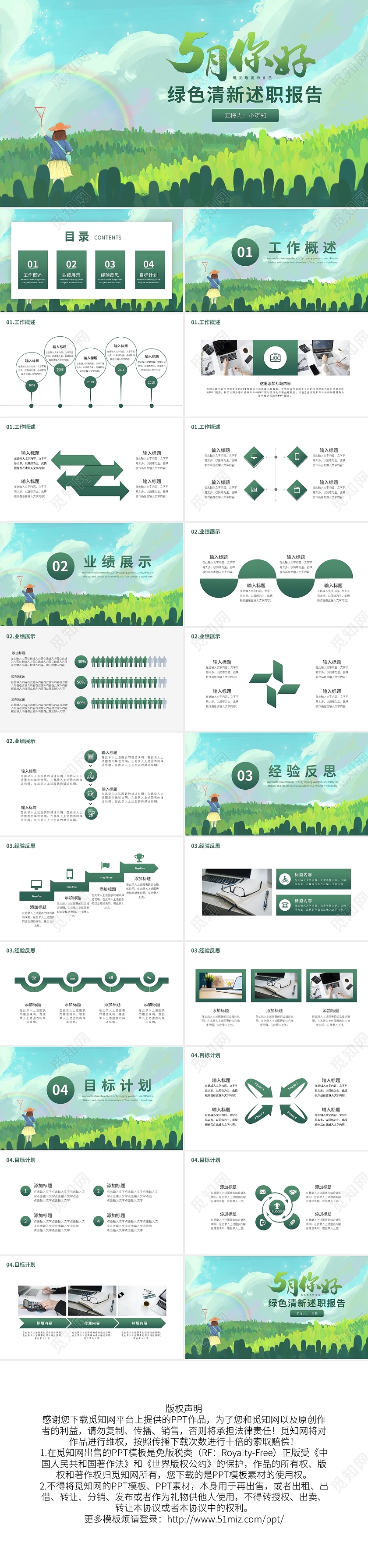 绿色小清新述职报告PPT模板宣传PPT动态PPT五月你好
