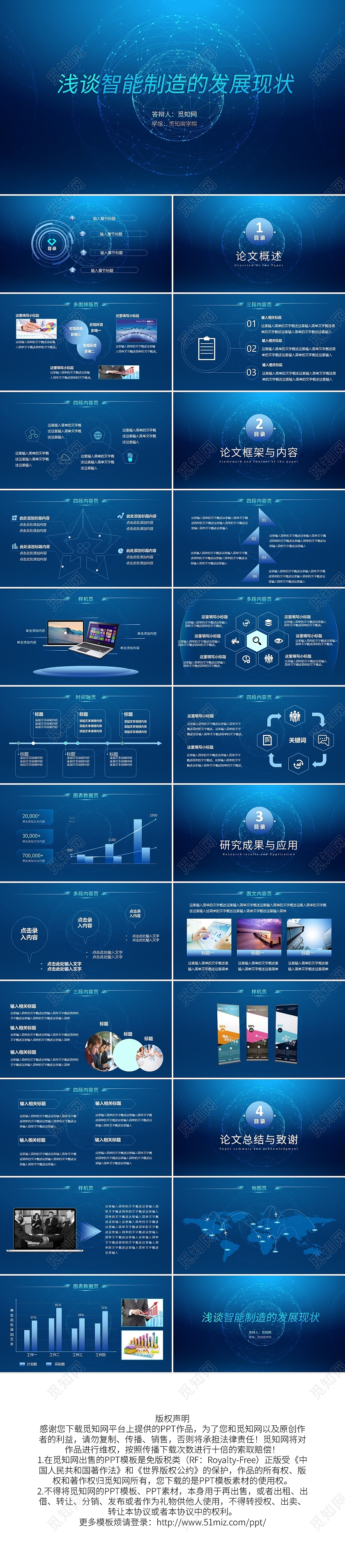 蓝色科技风浅谈智能制造的发展现状PPT模板毕业论文答辩