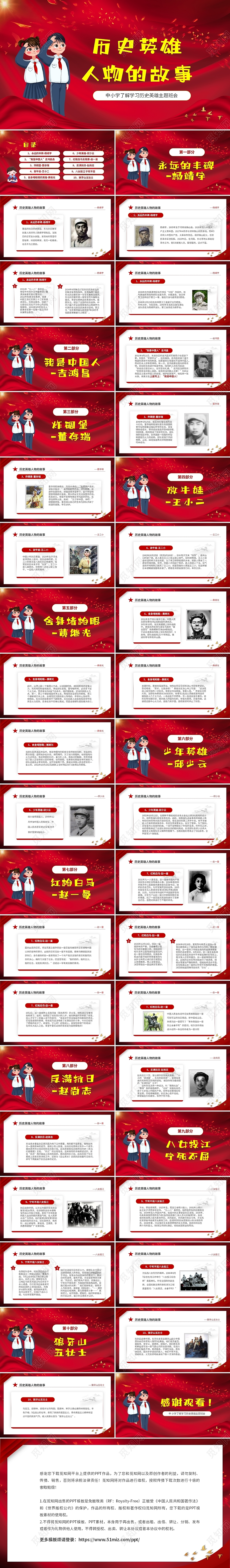 卡通儿童中小学了解学习历史英雄人物故事主题班会PPT革命英雄人物的故事