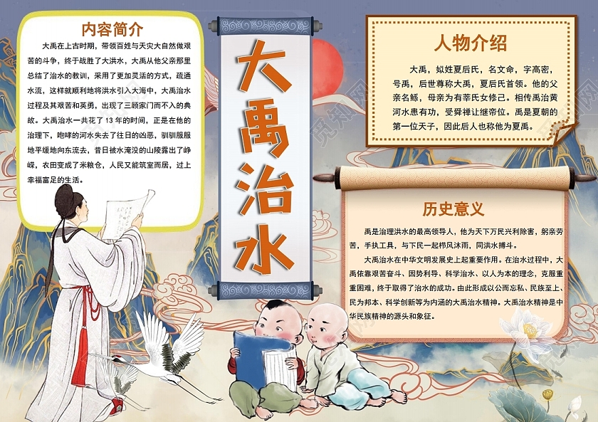 大禹治水手抄报小报中国神话故事