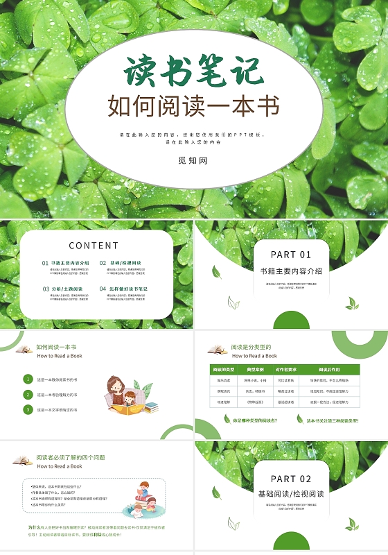 绿色简约世界读书日如何读书读书笔记读书分享PPT模板