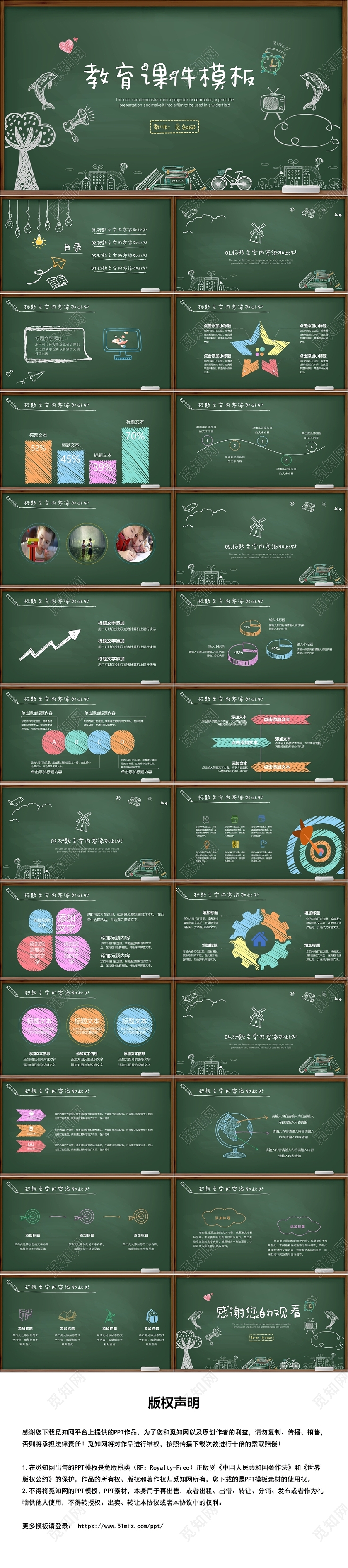 绿色黑板风教育课件模板PPT模板教育说课