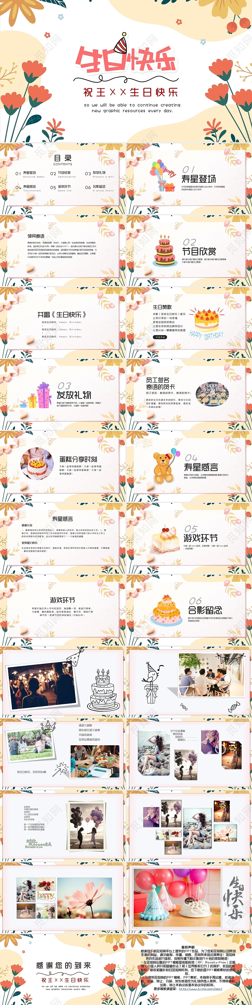 黄色卡通员工生日快乐生日派对活动策划动态电子相册PPT模板