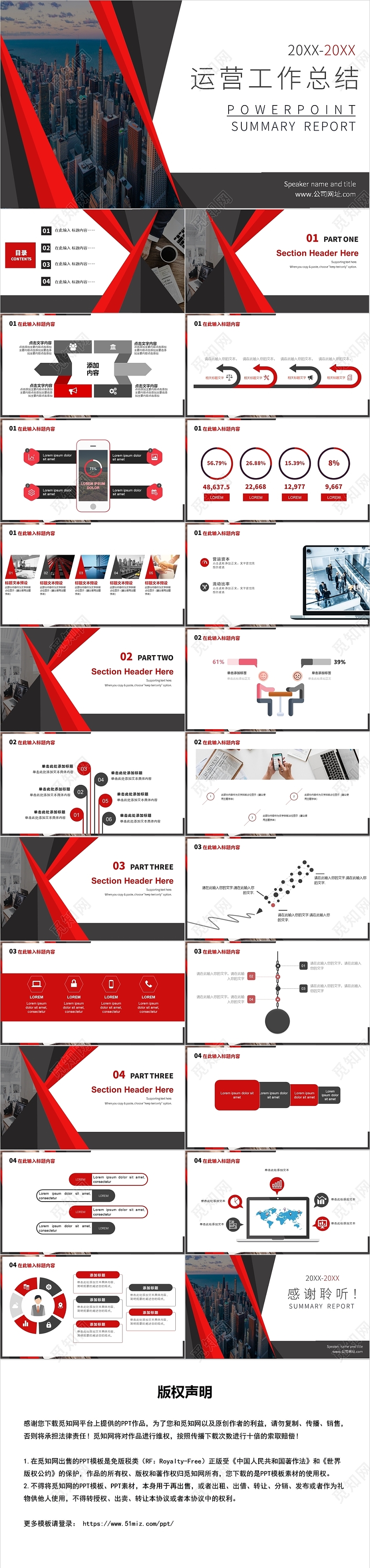 红色简约风运营工作总结PPT模板