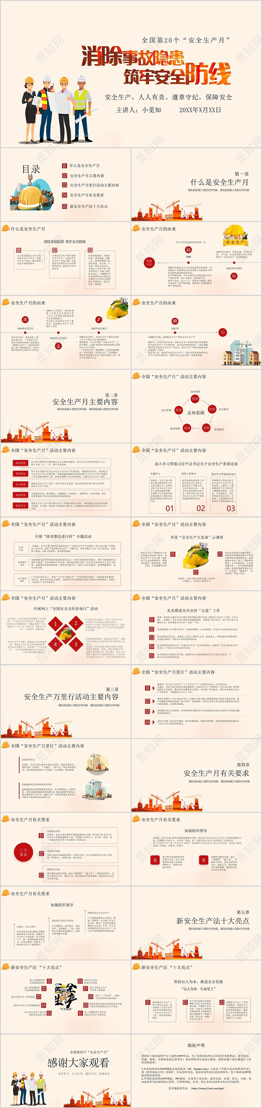 红色简约商务消除事故隐患安全生产月PPT模板