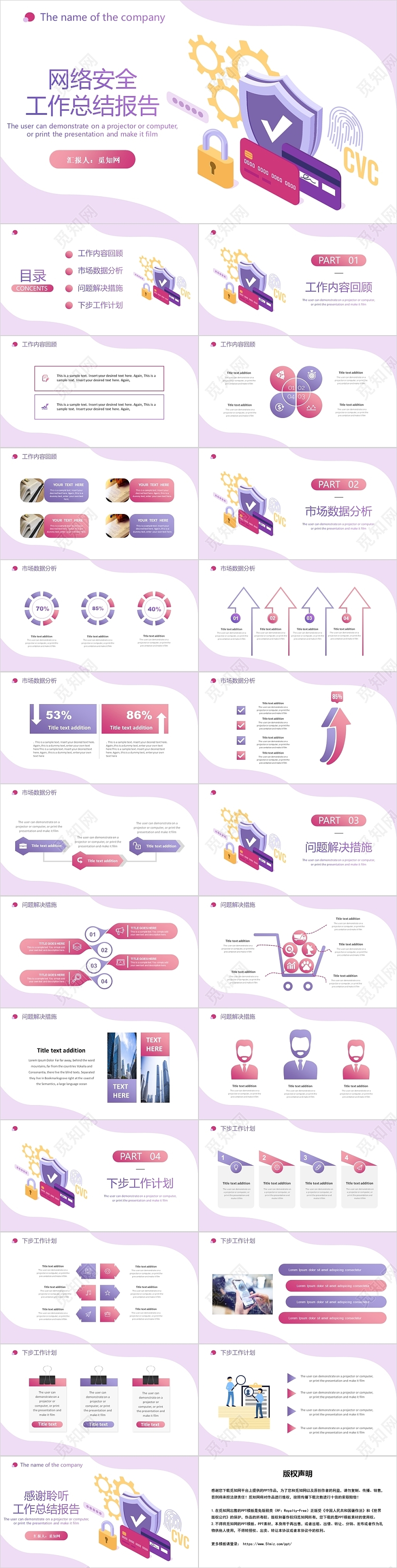 紫色简约风网络安全工作总结报告PPT模板