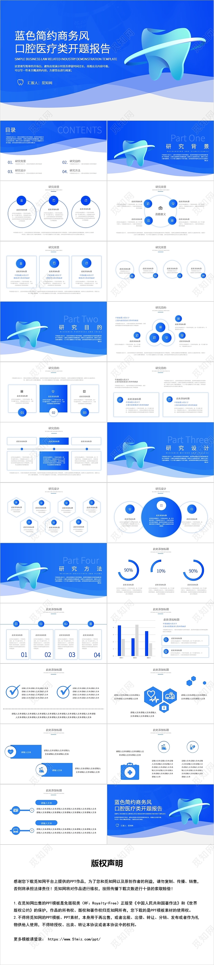 蓝色简约商务风口腔医疗类开题报告毕业论文答辩PPT模板