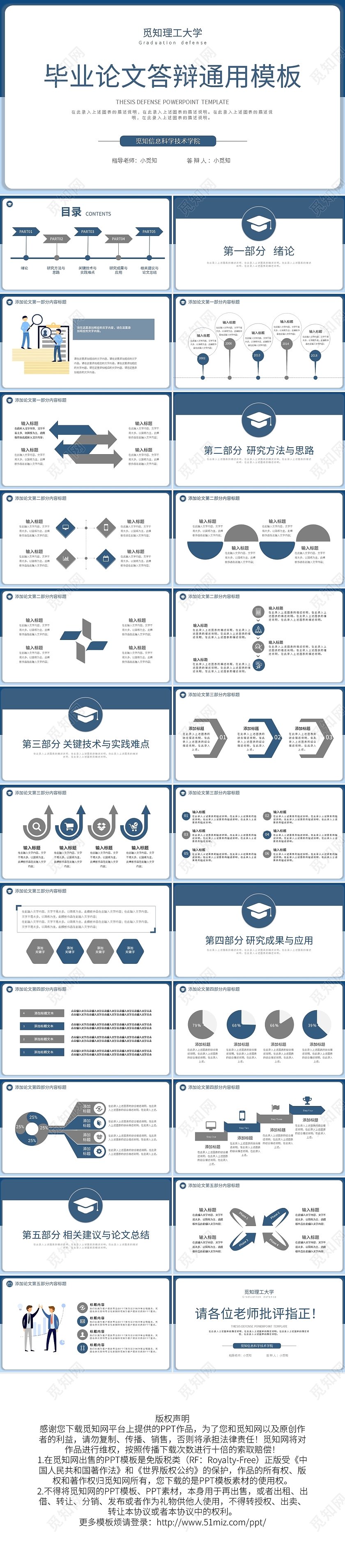 蓝色简约信息科学技术毕业论文答辩通用PPT模板论文毕业答辩