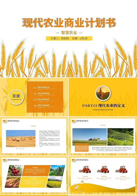 金色麦子现代农业商业计划书丰收年PPT模板