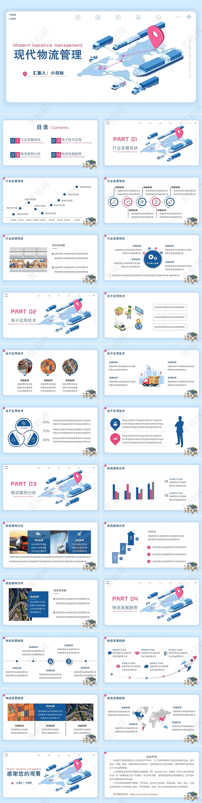 蓝色简约风物流现代物流管理PPT模板
