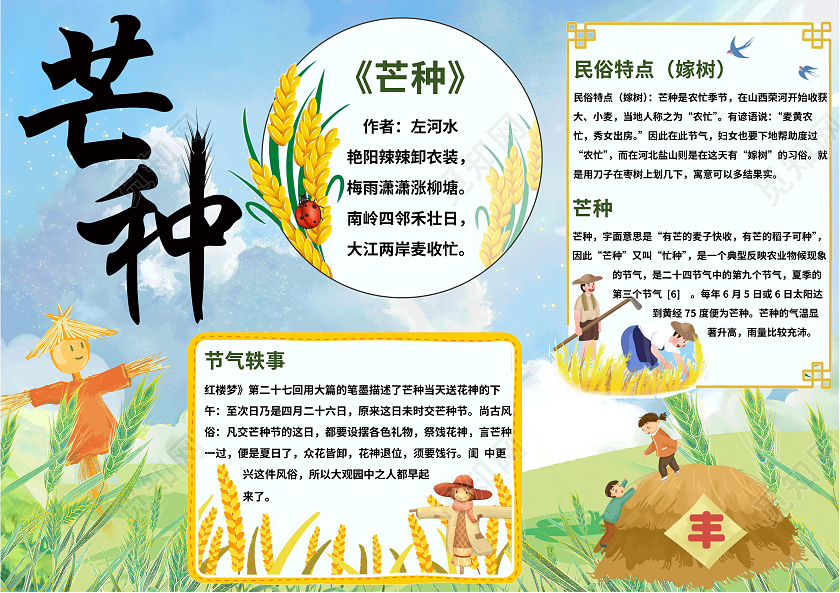 蓝色卡通芒种手抄报小报