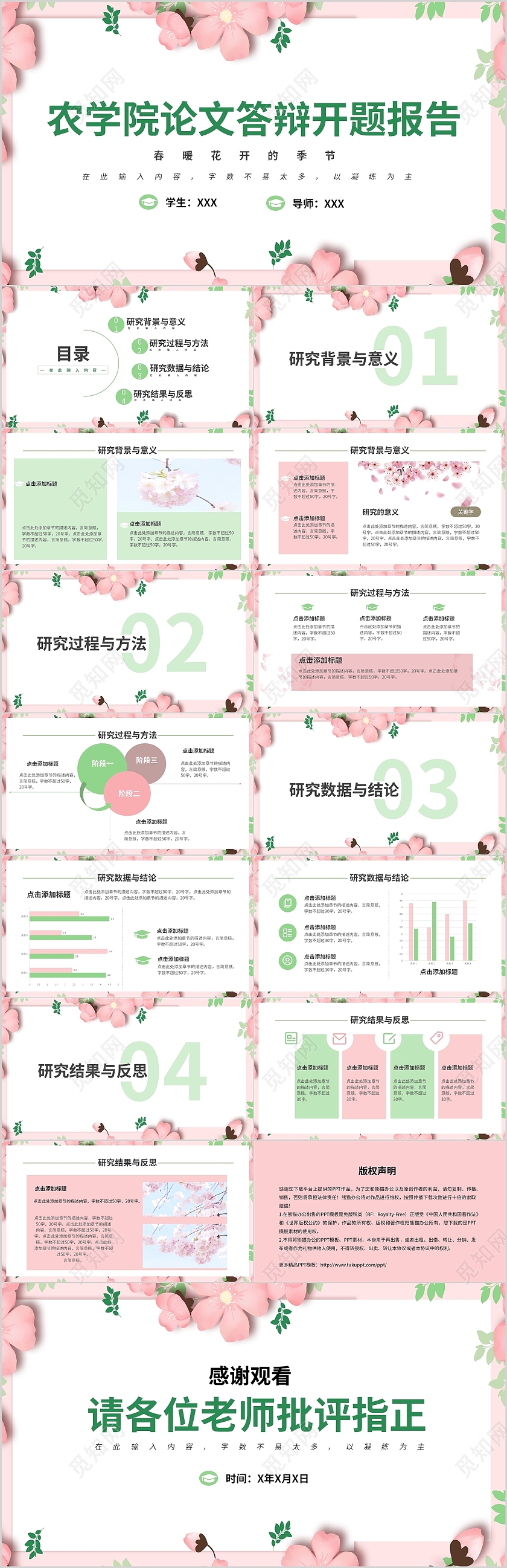 粉色小清新农学院毕业论文开题答辩报告PPT农学毕业答辩