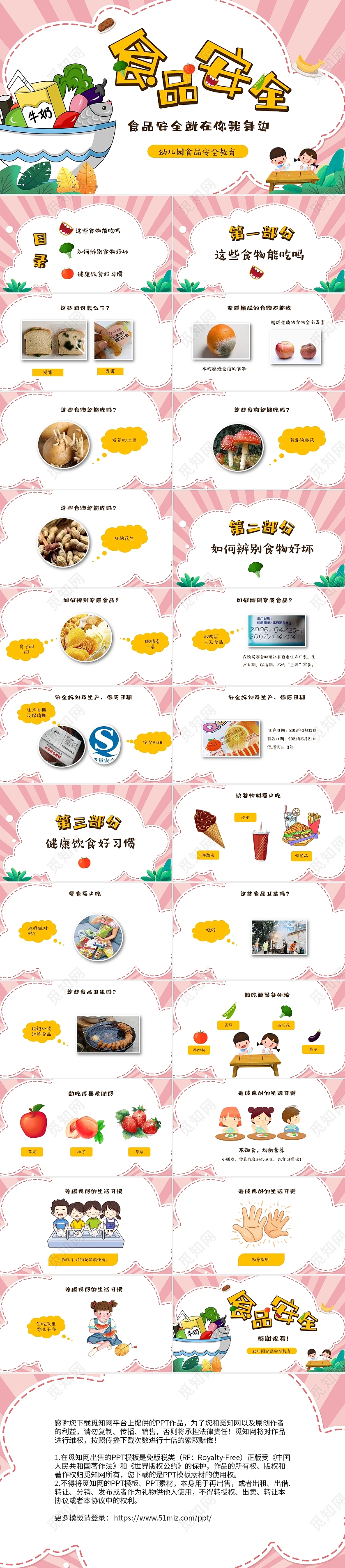 粉色卡通清新儿童幼儿园食品安全主题班会PPT幼儿园食品安全教育