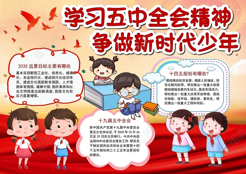 学习五中全会精神争做新时代少年小报手抄报学习新思想争做新青年