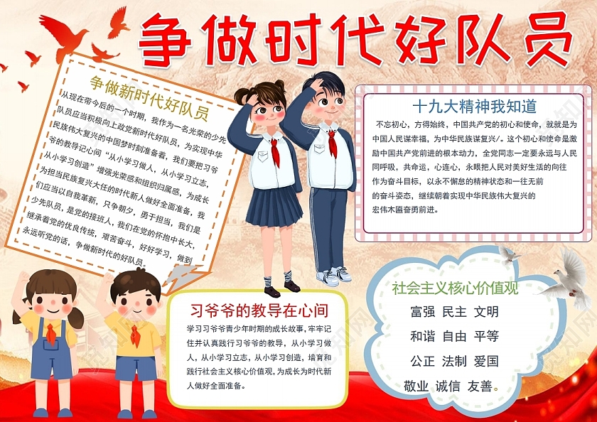 争做时代好队员小报手抄报学习新思想争做新青年