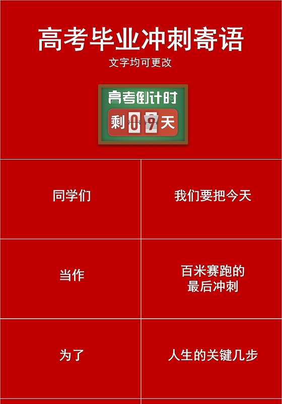 红色简约风高考毕业冲刺寄语PPT模板高考冲刺