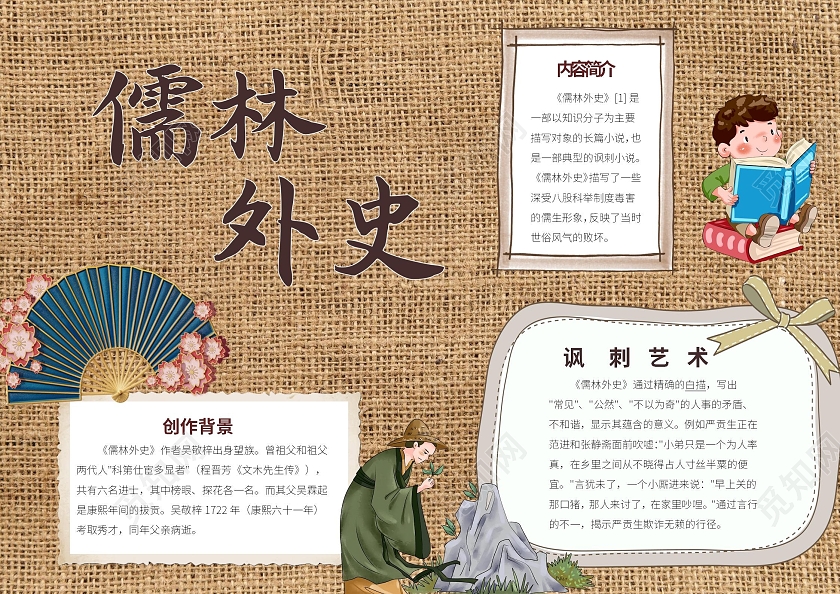 棕色卡通儒林外史小报