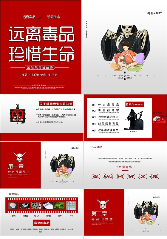 红色热血远离毒品珍惜生命国际禁毒日主题PPT学校青少年禁毒