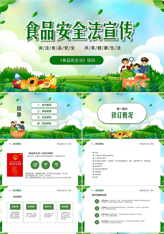 绿色清新简约关注食品安全关注健康食品安全法宣传PPT