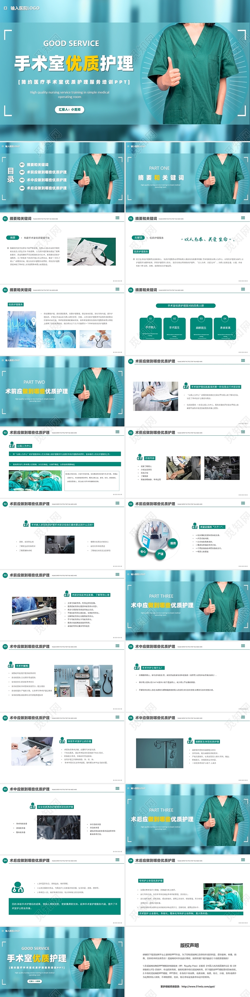 绿色简约医疗手术室优质护理服务培训PPT模板