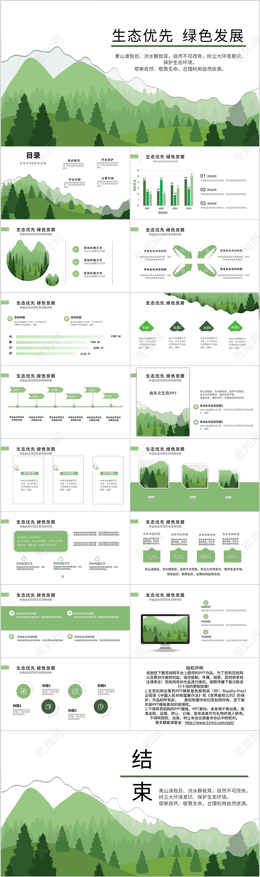 绿色文艺清新生态优先绿色发展PPT模板环境保护