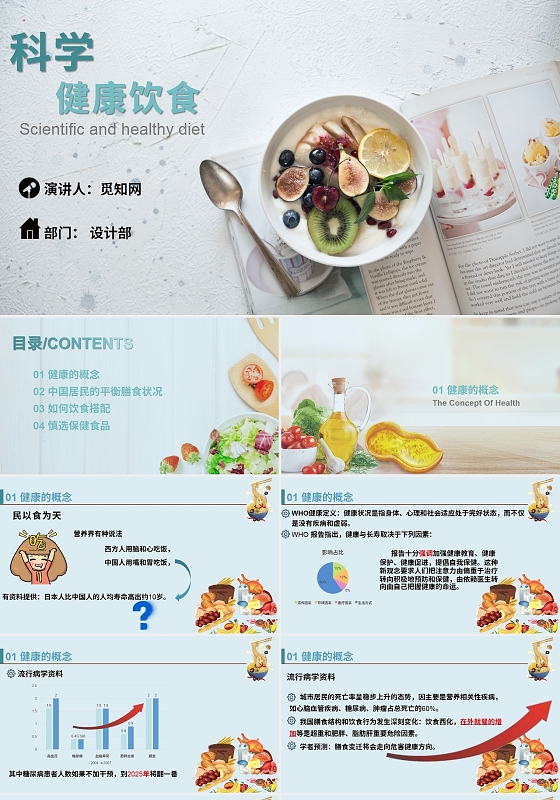 淡蓝色淡雅简约科学健康饮食 饮食课件