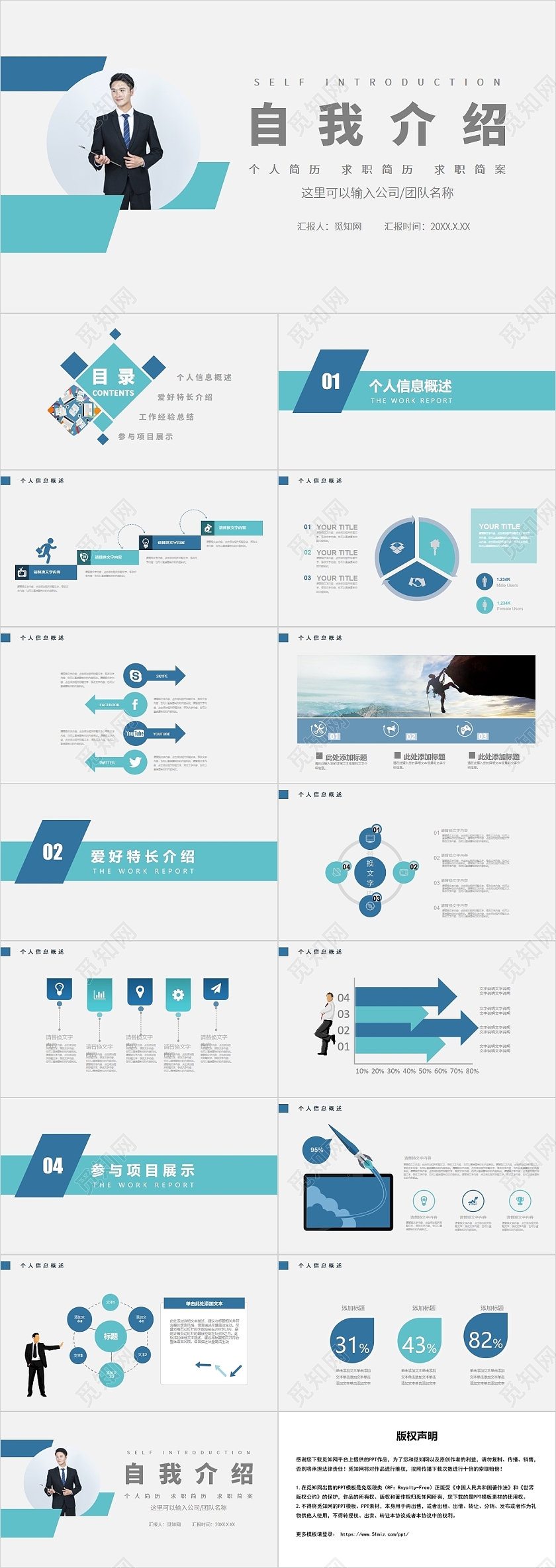 蓝色简约风入职自我介绍PPT