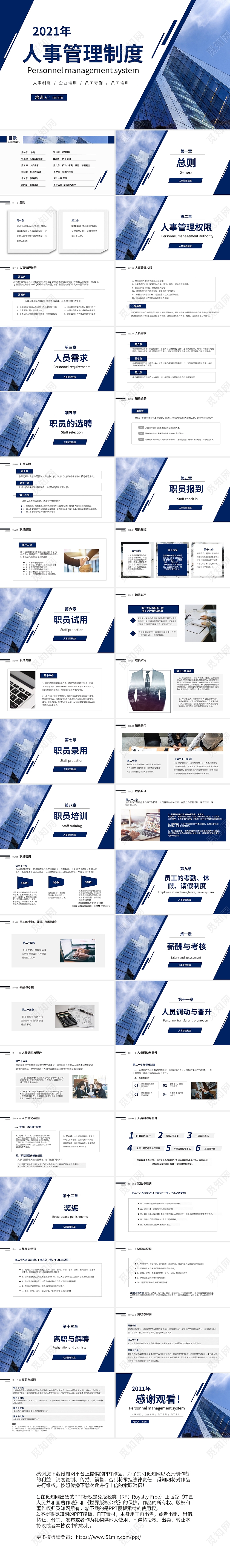 蓝色简约商务企业人事管理制度培训PPT行政人事