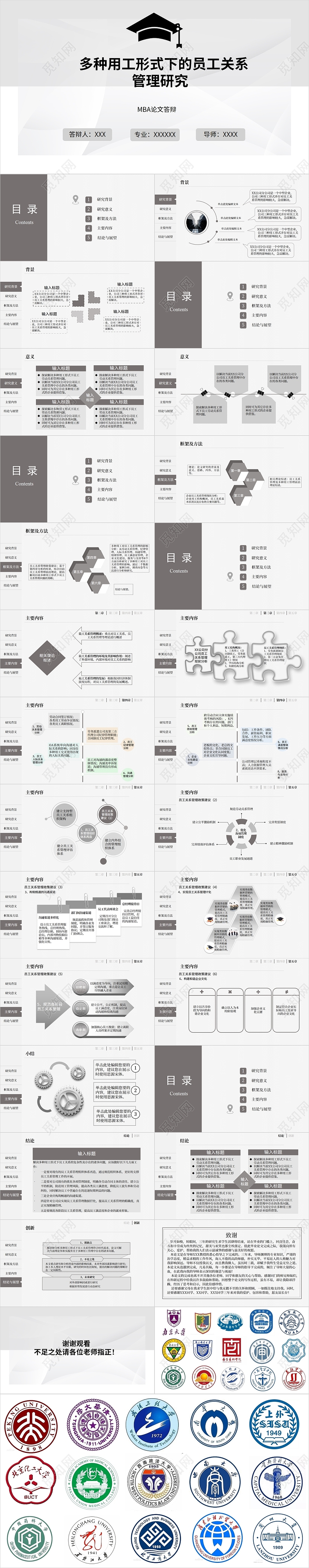 灰色简约MBA毕业论文答辩PPT模板