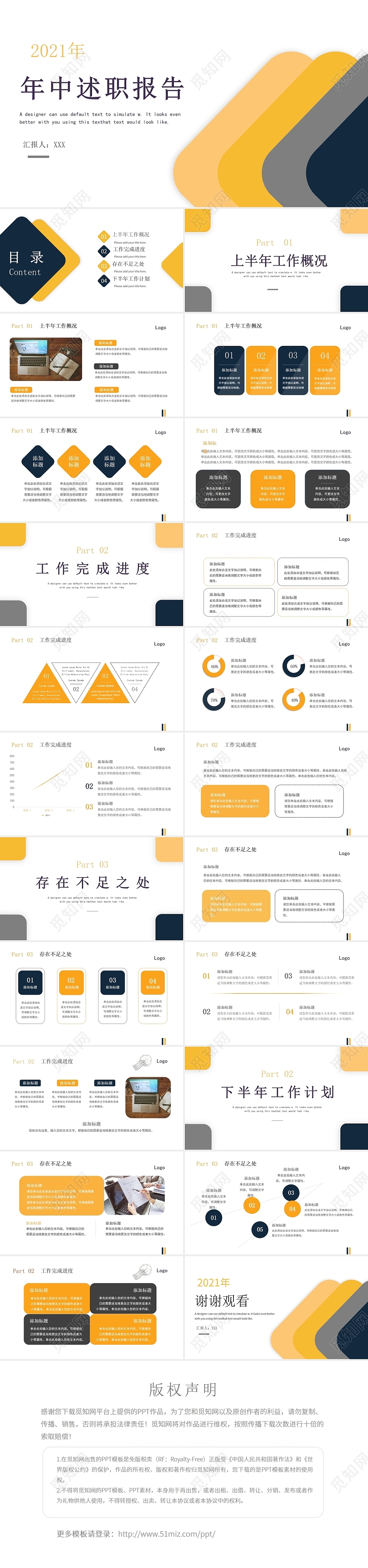 橙色商务扁平2021年中述职报告工作总结PT模板年中总结