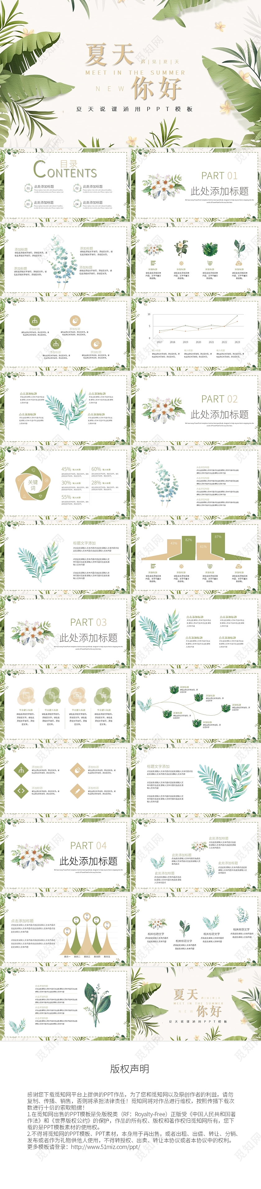 绿色小清新夏天说课通用工作总结PPT模板