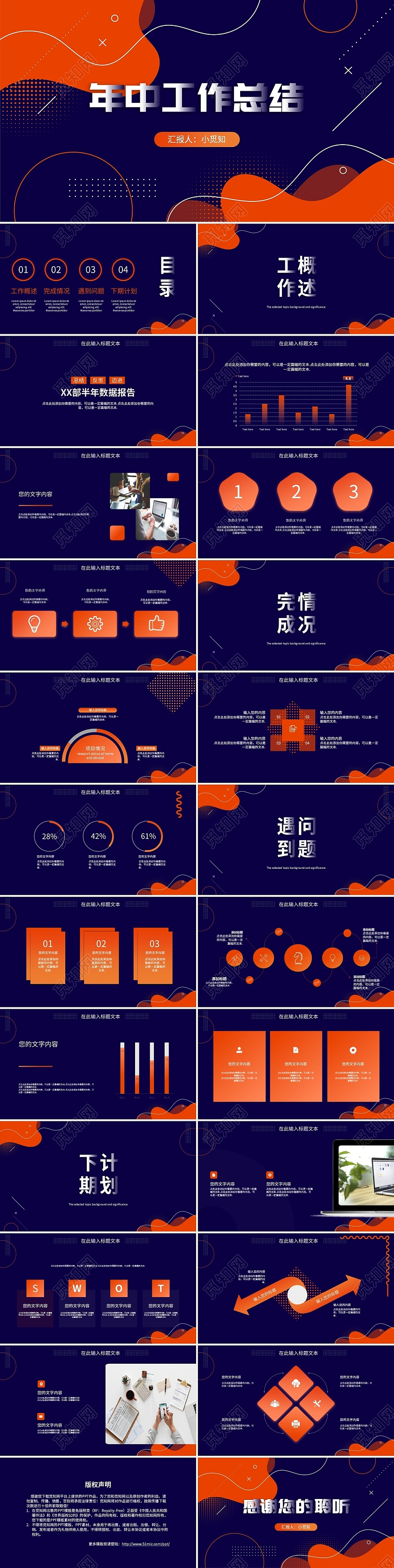 橙色孟菲斯风格年中工作总结汇报PPT模板孟菲斯风格工作总结