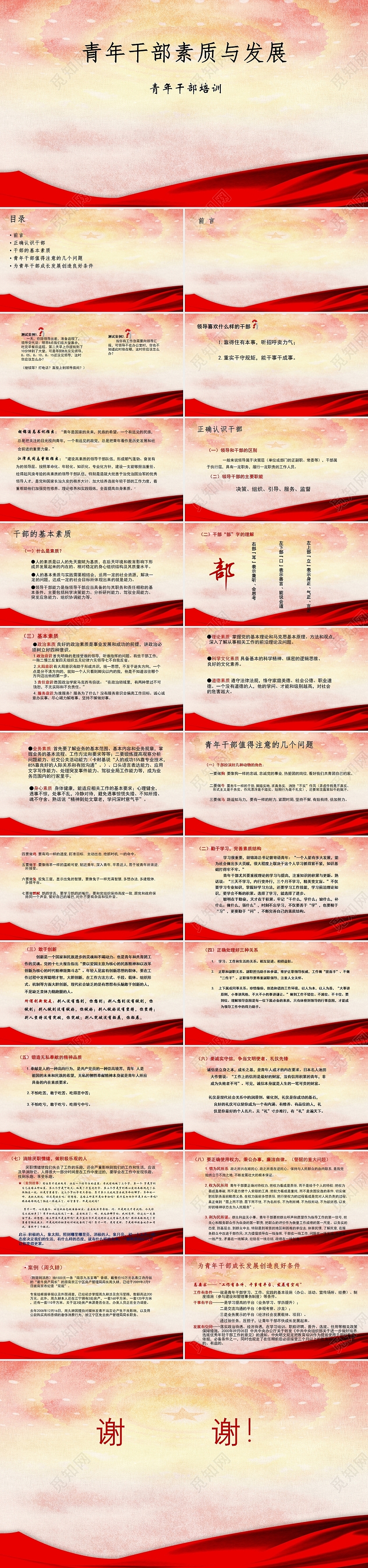 红色简约商务青年干部素质与发展培训ppt模板
