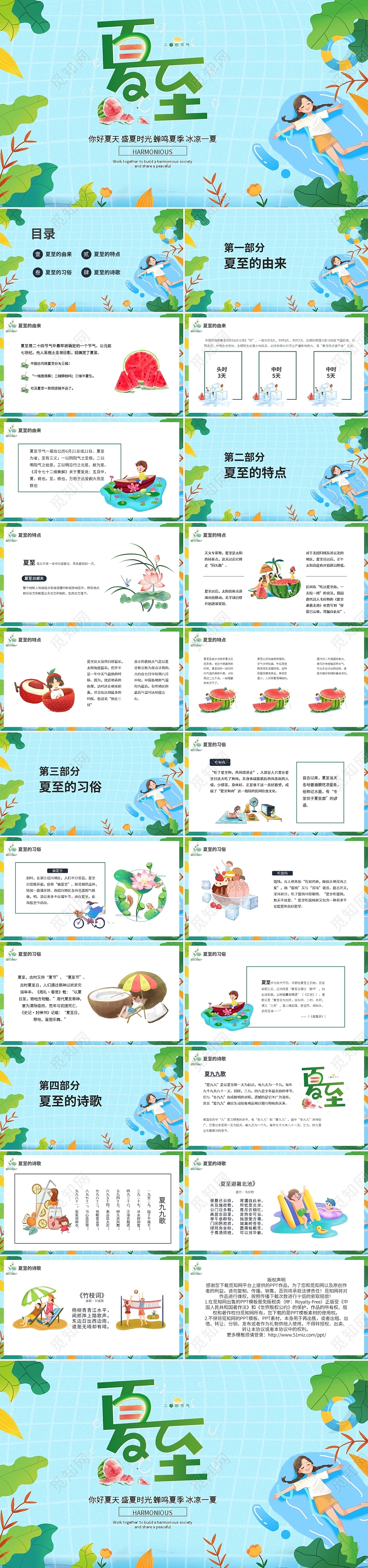 你好夏天盛夏时光蝉鸣夏季冰凉一夏夏至PPT模板宣传PPT动态