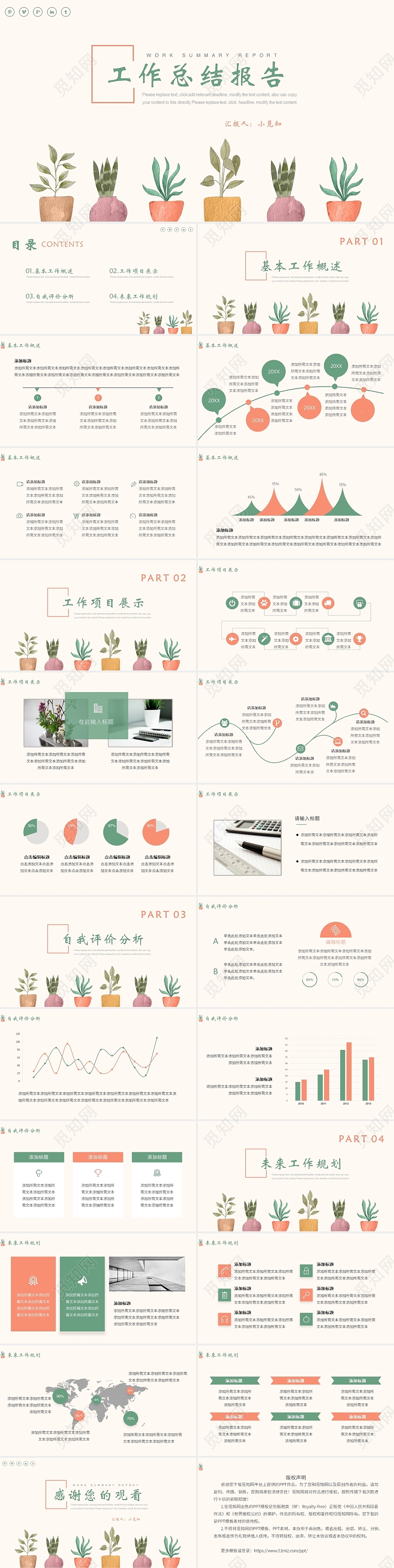 绿色简约小清新工作汇报工作总结报告PPT模板