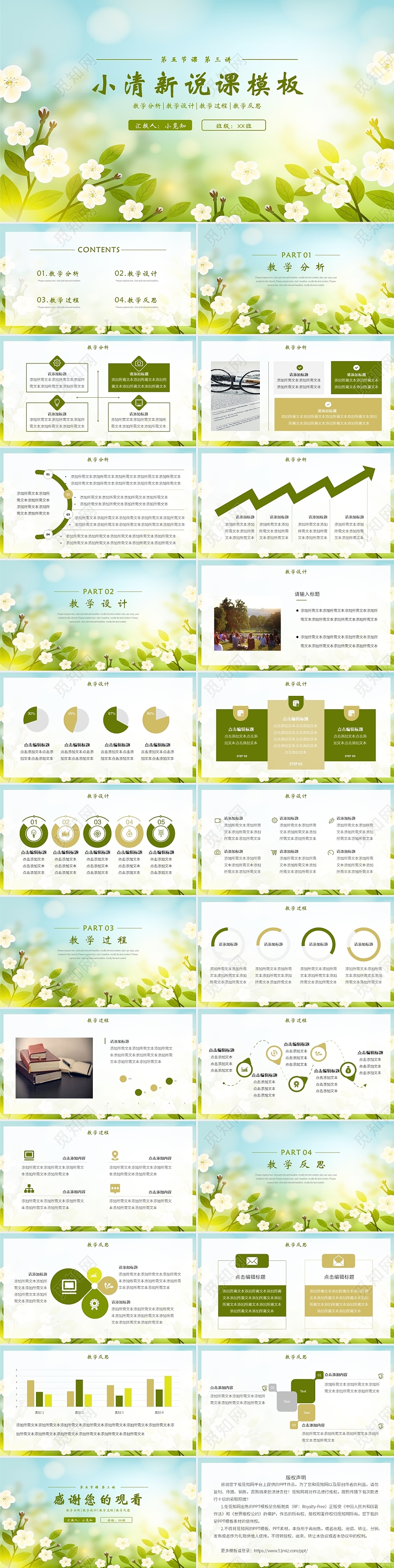 绿色简约小清新说课PPT模板夏天夏季