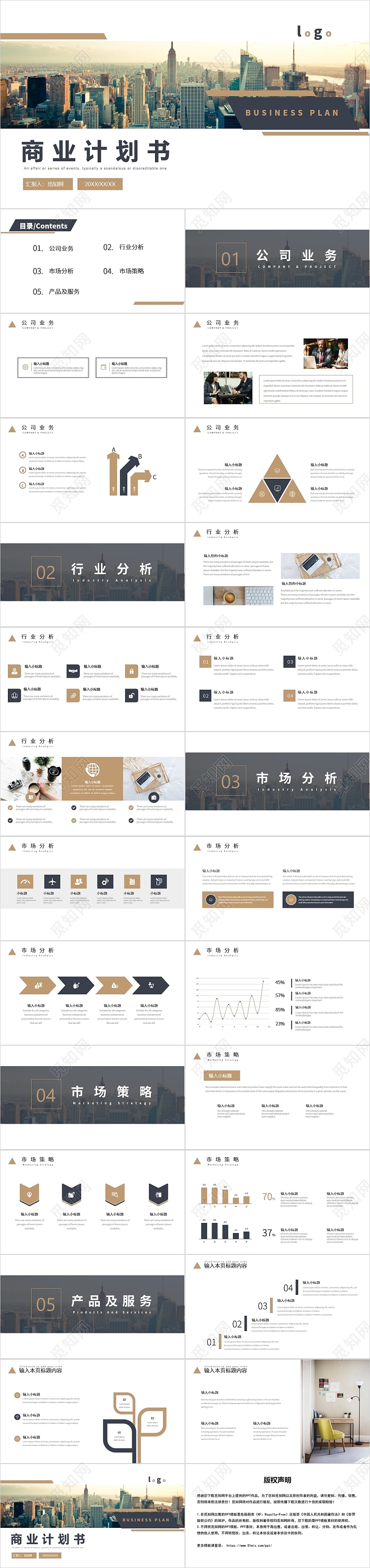 金色简约风商务商业计划书PPT模板