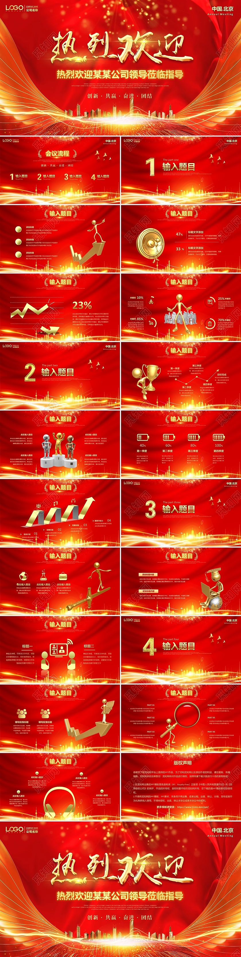 红金色翅膀视频背景欢迎领导莅临指导致辞欢迎会流程PPT