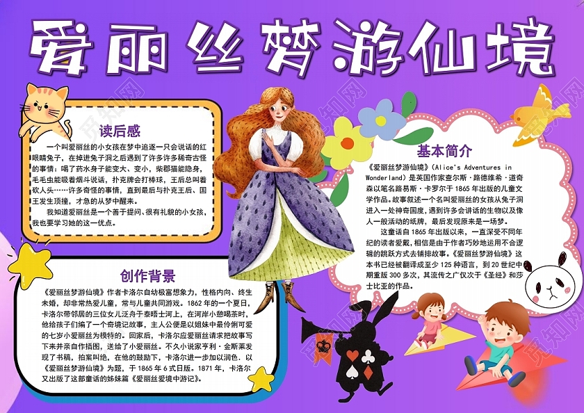 爱丽丝梦游读书阅读小报手抄报