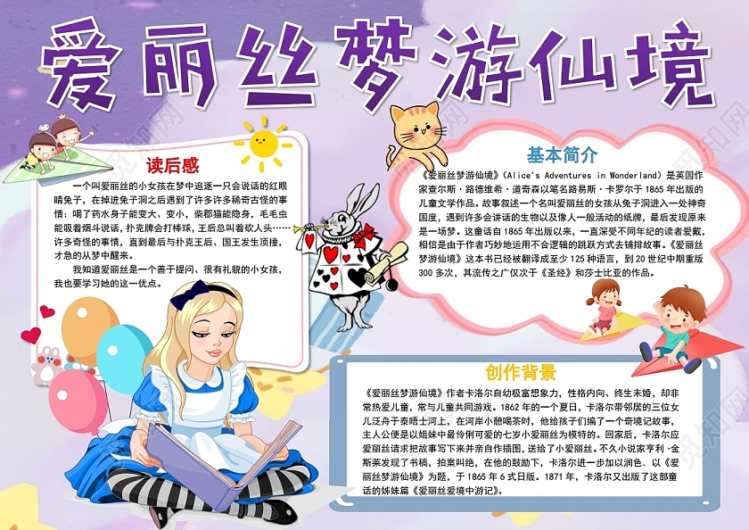 爱丽丝梦游读书阅读小报手抄报