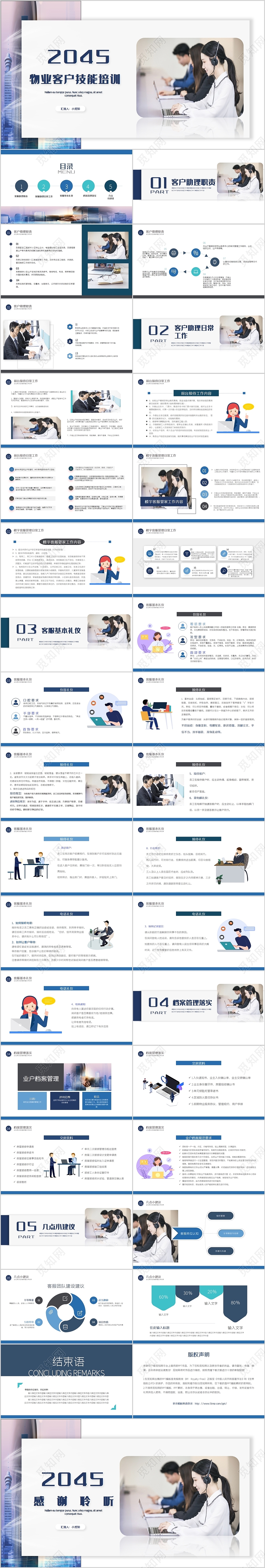 蓝色商务风物业客服管理技能相关知识培训PPT模板物业客服培训2