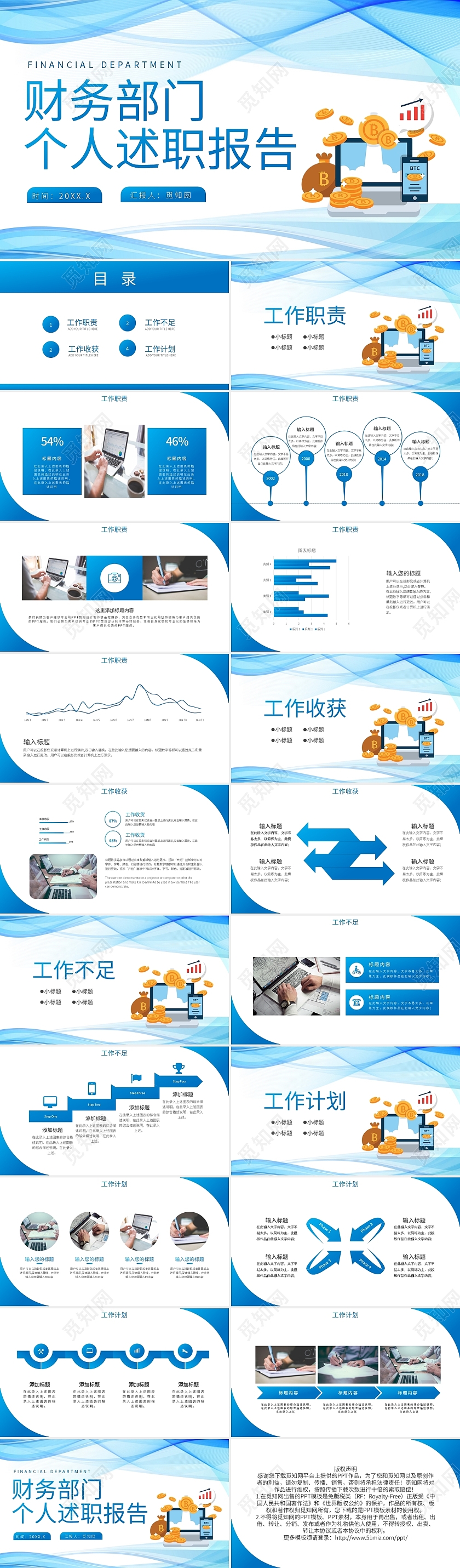 蓝色简约商务财务部门个人述职报告PPT模板宣传PPT动态PPT财务述职