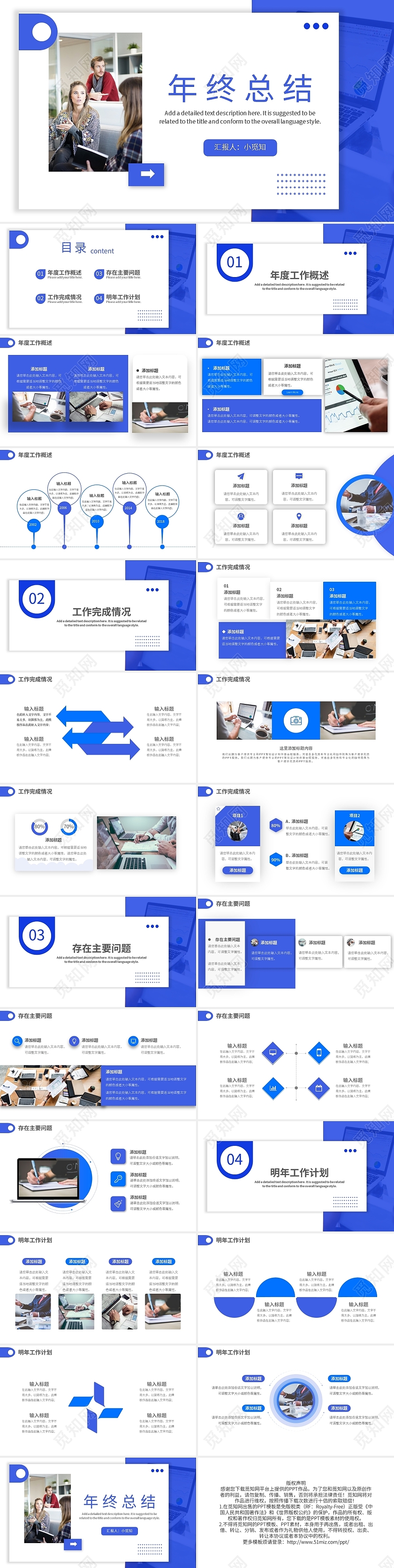 蓝色简约商务汇报年终总结工作总结汇报PPT模板宣传PPT动态PPT