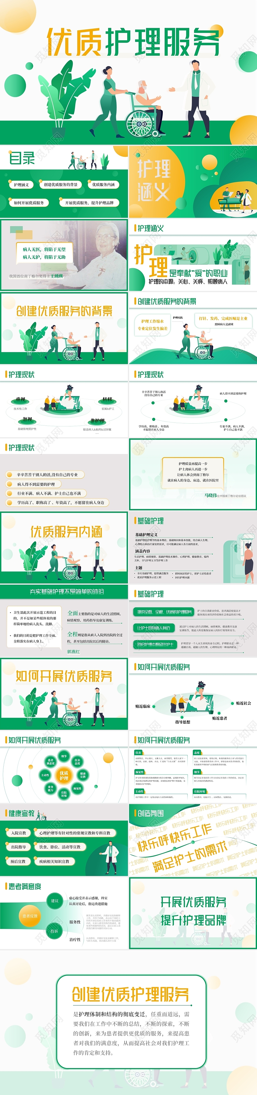 绿色医疗健康卫生护理服务工作总结PPT模板优质护理服务