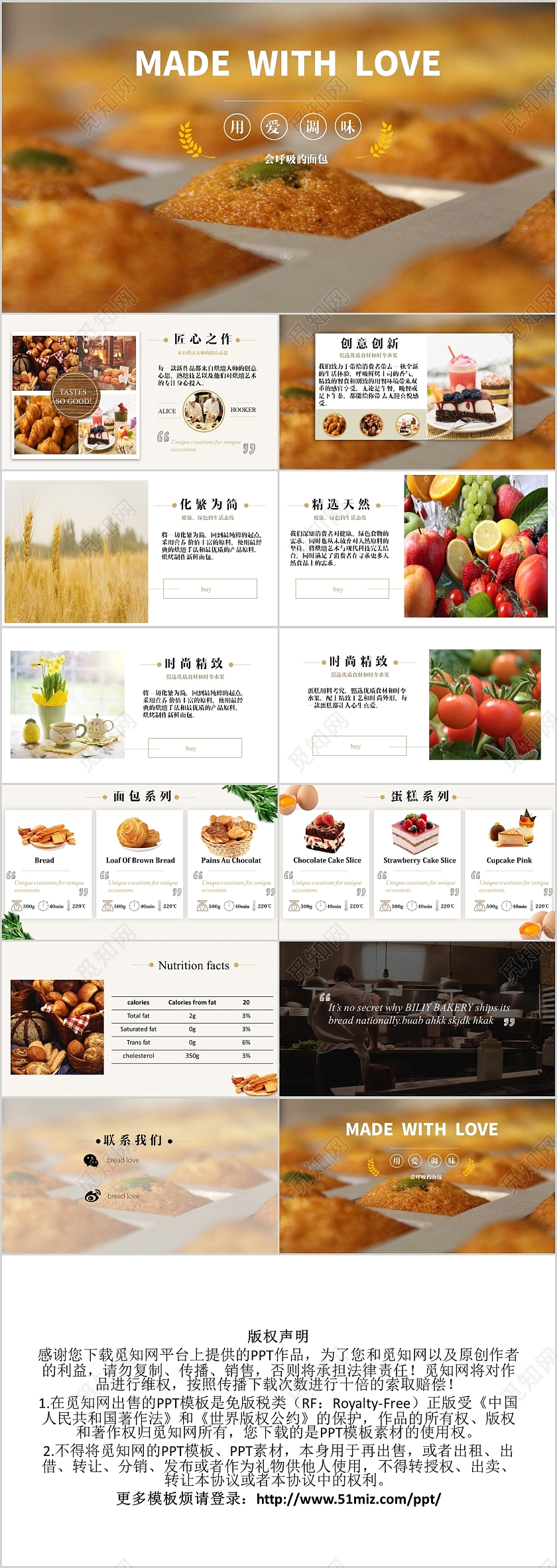 黄色简约面包美食介绍营销策划PPT模板